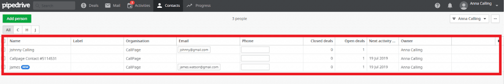Pipedrive+CloudTalk view