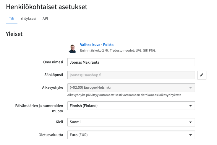 Pipedrive henkilökohtaiset asetukset