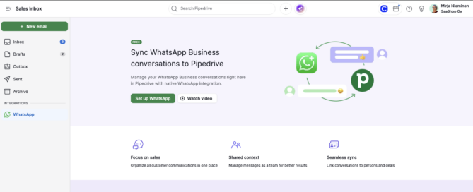 Whatsapp business syncs to pipedrive